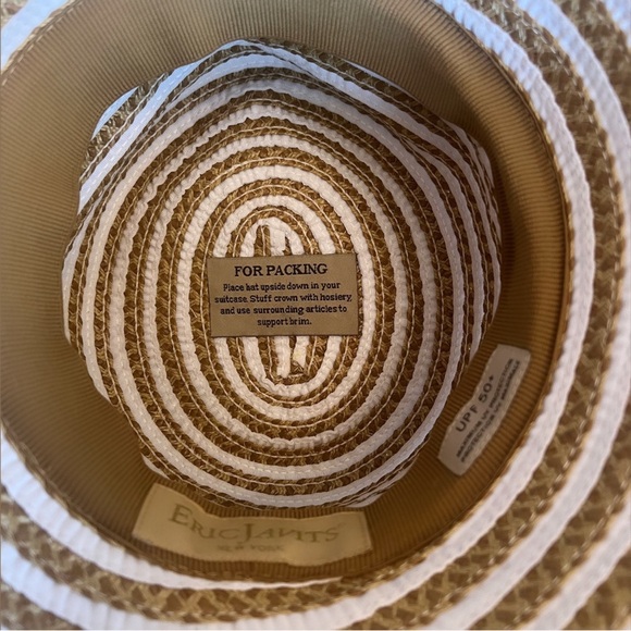 ERIC JAVITIS “Squishee” Natural Straw White Ribbon UPF 50+ Packable Bucket Hat